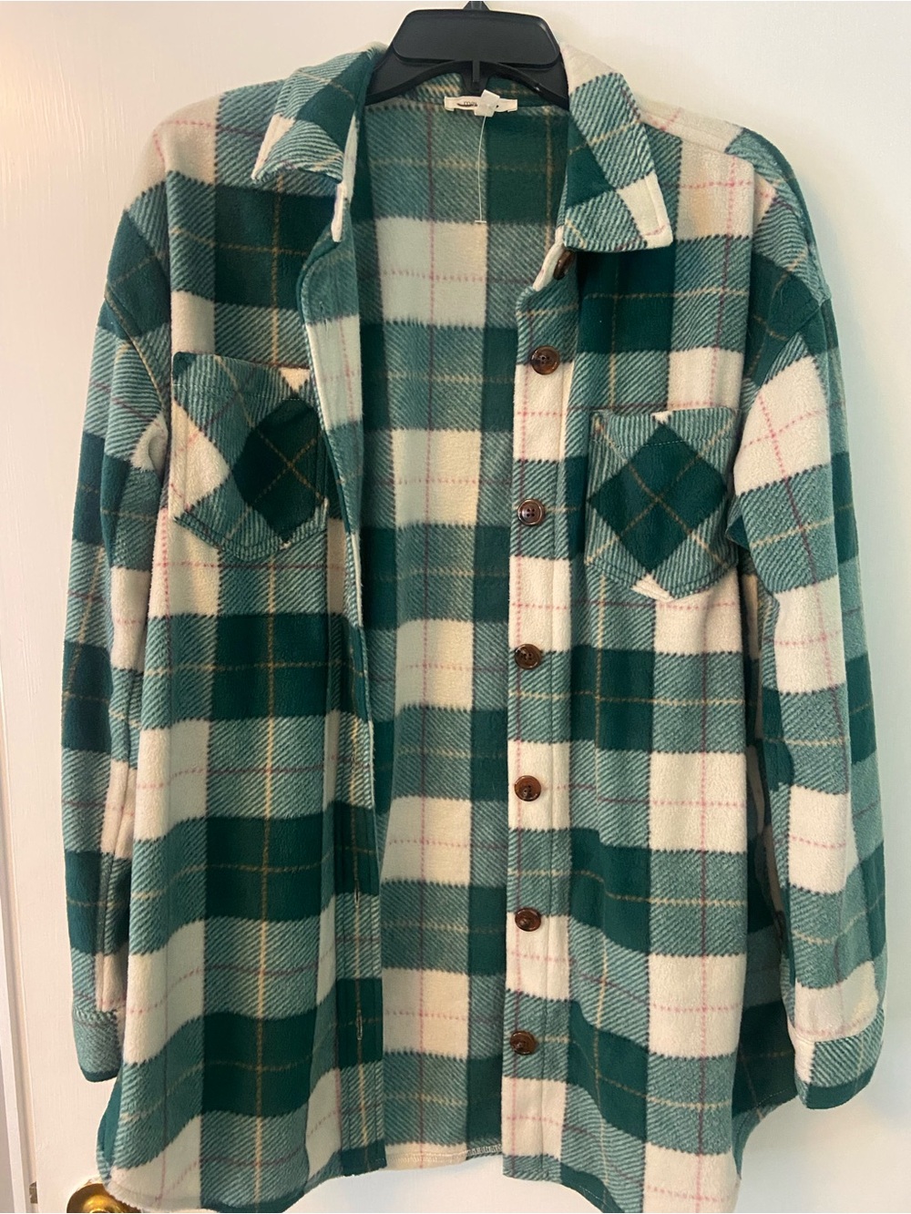 Greenand Cream Plaid Shirt Jacket